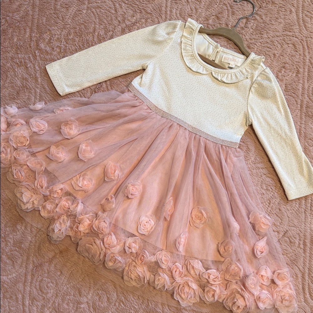 Kensie Girl Ivory Top Pink Floral Tulle Dress